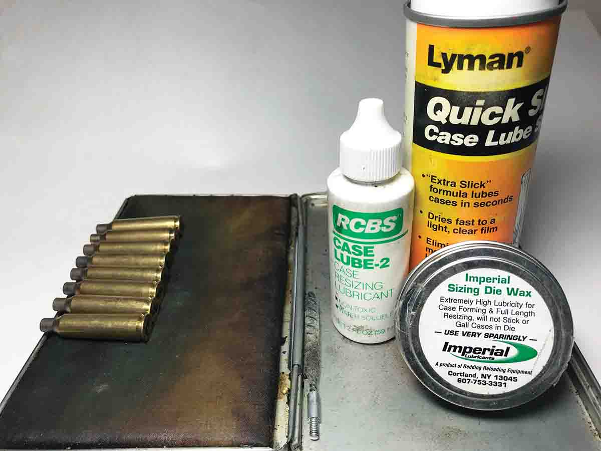 An inexpensive lube pad is used for rolling an even amount of lube on cases before sizing.